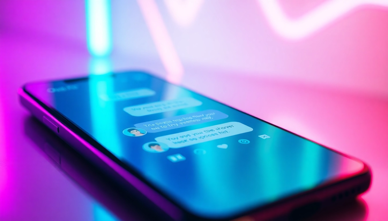 Close-up of a smartphone screen showing a playful AI chat conversation with vibrant neon colors and modern interface design.